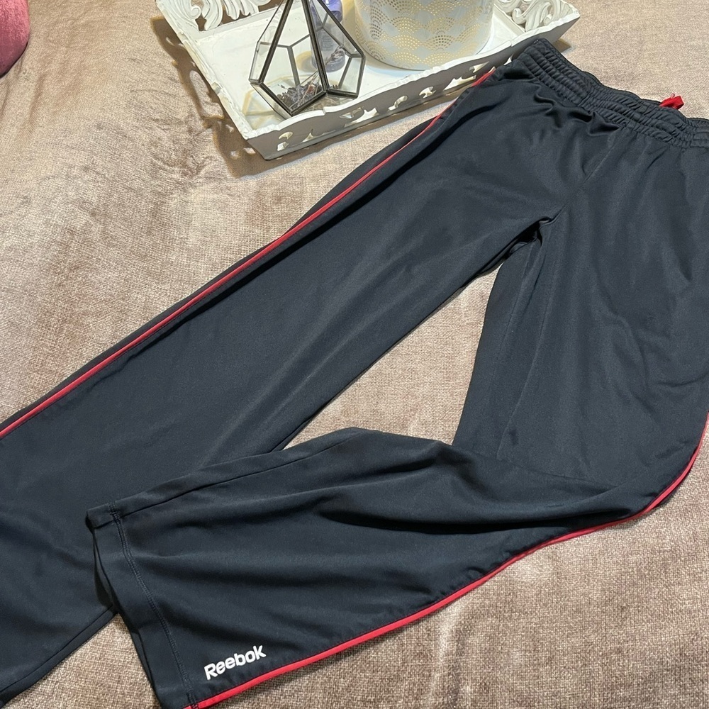 Men’s Reebok Track Pants- Black with Red Stripe, Size Medium